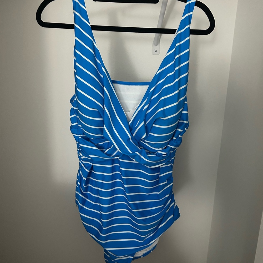 Bal Harbour 22W Blue Striped One Piece Swimsuit